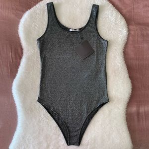 Zara Gunmetal Metallic Cheeky Bodysuit Size S *NWT